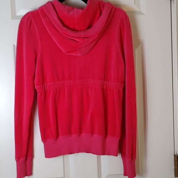 Juicy Couture Hot Pink Velour Full Zip Hoodie Drawstring Waist Jacket Size M - Picture 8 of 12